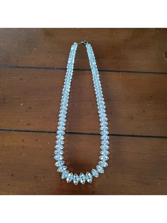 Vintage Art Deco Graduated Faceted Clear Crystal Bead Necklace - Picture 3 of 7